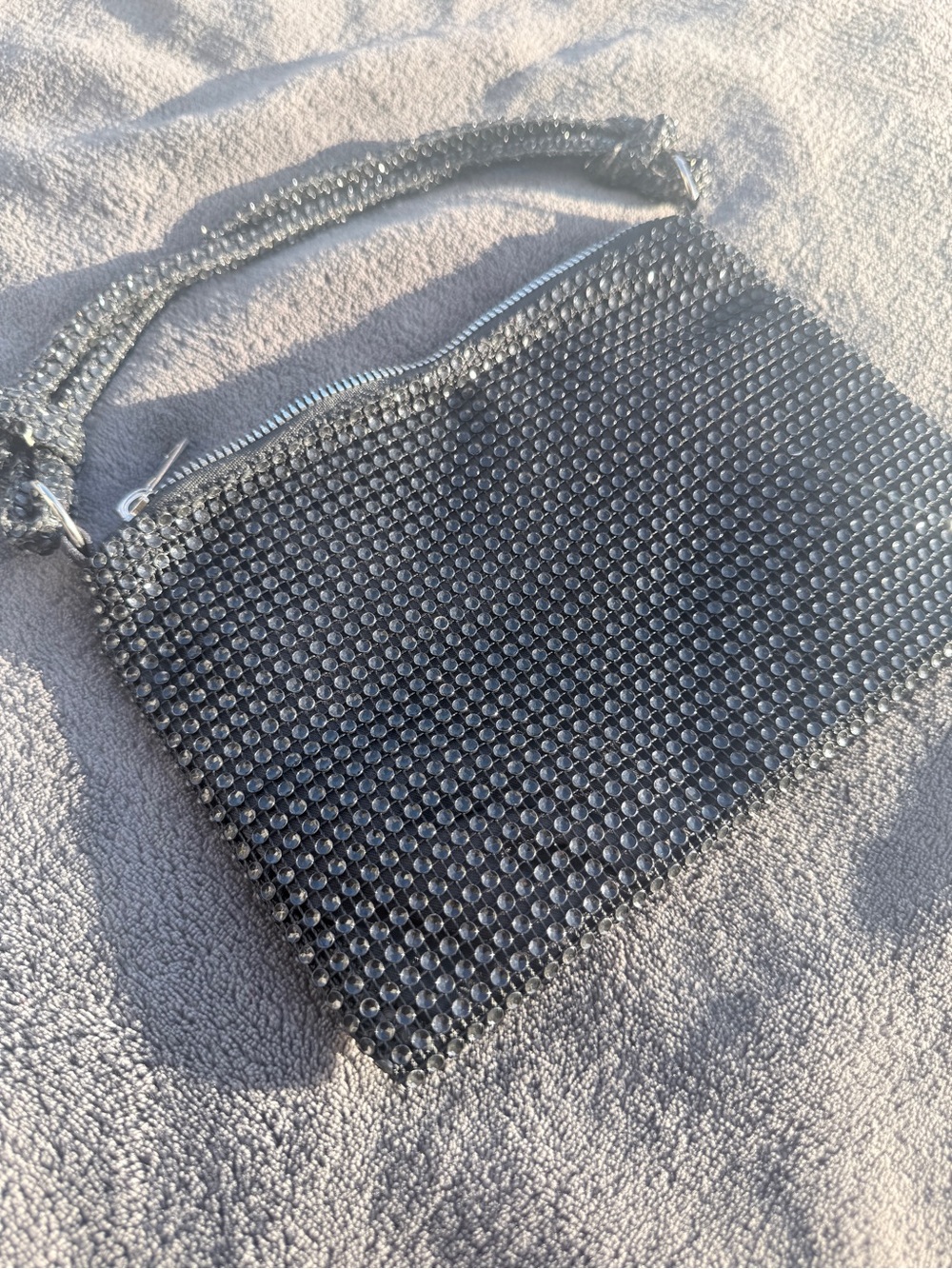 Sparkling Silver Crystal Mesh Wristlet Clutch